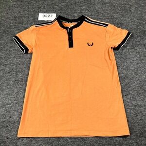 Nick Danger Snap Henley Polo Shirt Mens Small Orange Cotton Short Sleeve CasualN